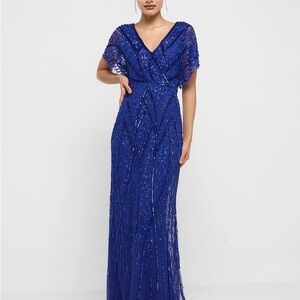 Adrianna Papell‎ Royal Blue Sequin Embellished Maxi Dress